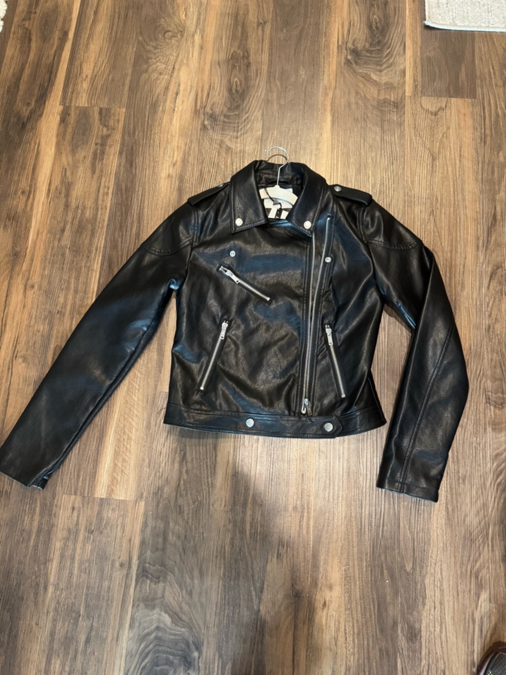 Noisy May Black Faux Leather Moto Jacket with Silver Hardware